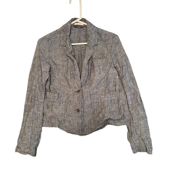 Eileen Fisher Women’s Blue White Linen Two Button Blazer Jacket Pockets Size XS - Picture 1 of 5